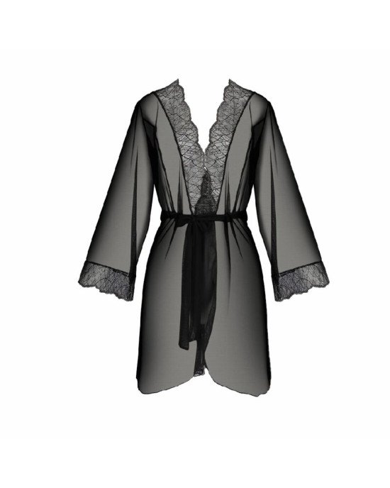 Пеньюар Passion Amberly Peignoir 4XL/5XL black, ажурні декольте та манжети, широкі рукави Пеньюар Passion Amberly Peignoir 4XL/5XL black, ажурні декольте та манжети, широкі рукави