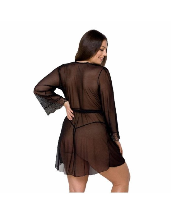 Пеньюар Passion Amberly Peignoir 4XL/5XL black, ажурні декольте та манжети, широкі рукави Пеньюар Passion Amberly Peignoir 4XL/5XL black, ажурні декольте та манжети, широкі рукави
