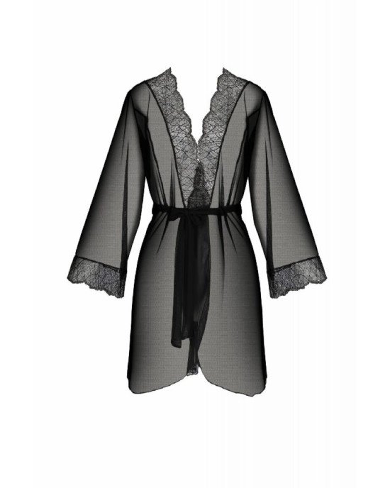 Пеньюар Passion Amberly Peignoir 6XL/7XL black, ажурні декольте та манжети, широкі рукави Пеньюар Passion Amberly Peignoir 6XL/7XL black, ажурні декольте та манжети, широкі рукави