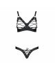 Комплект з екошкіри Passion Celine Bikini 6XL/7XL black, відкритий бра, стрінги зі шнурівкою