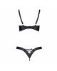 Комплект з екошкіри Passion Celine Bikini 6XL/7XL black, відкритий бра, стрінги зі шнурівкою