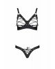 Комплект з екошкіри Passion Celine Bikini 6XL/7XL black, відкритий бра, стрінги зі шнурівкою