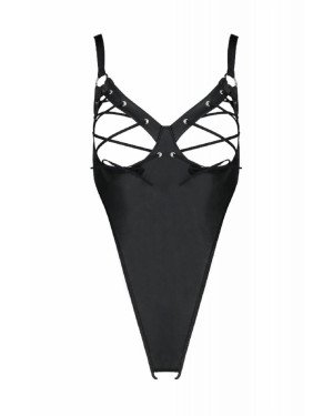 Боді з екошкіри Passion Celine Body 6XL/7XL black, з доступом, відкритий