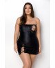 Мінісукня з екошкіри Passion Celine Chemise 4XL/5XL black, шнурівка, трусики в комплекті Мінісукня з екошкіри Passion Celine Chemise 4XL/5XL black, шнурівка, трусики в комплекті