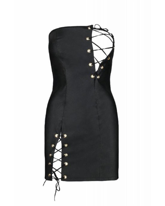 Мінісукня з екошкіри Passion Celine Chemise 6XL/7XL black, шнурівка, трусики в комплекті Мінісукня з екошкіри Passion Celine Chemise 6XL/7XL black, шнурівка, трусики в комплекті