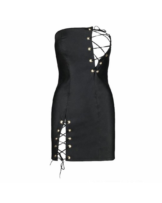 Мінісукня з екошкіри Passion Celine Chemise 6XL/7XL black, шнурівка, трусики в комплекті Мінісукня з екошкіри Passion Celine Chemise 6XL/7XL black, шнурівка, трусики в комплекті