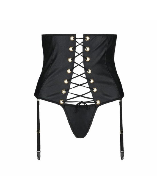 Пояс-корсет з екошкіри Passion Celine Set with Open Bra 4XL/5XL black, шнурівка, пажі, стрінги Пояс-корсет з екошкіри Passion Celine Set with Open Bra 4XL/5XL black, шнурівка, пажі, стрінги