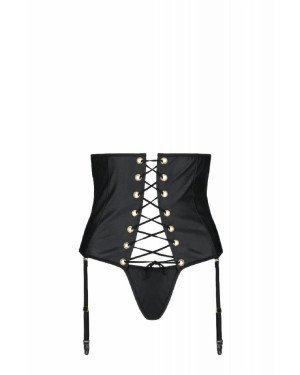 Пояс-корсет з екошкіри Passion Celine Set with Open Bra 6XL/7XL black, шнурівка, пажі, стрінги Пояс-корсет з екошкіри Passion Celine Set with Open Bra 6XL/7XL black, шнурівка, пажі, стрінги