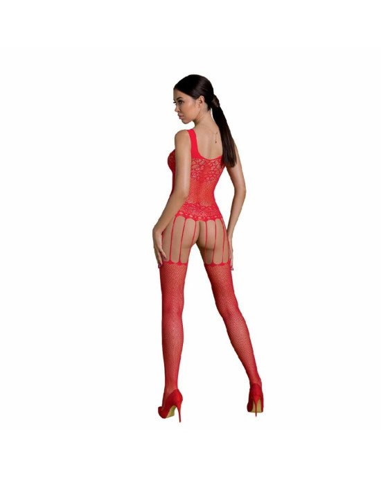 Бодістокінг Passion ECO BS001 One Size red, з доступом, імітація підв’язок, флористичний декор