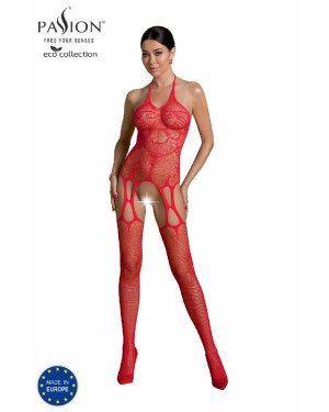 Бодістокінг Passion ECO BS002 red, з доступом, імітація підв’язок, абстрактний малюнок