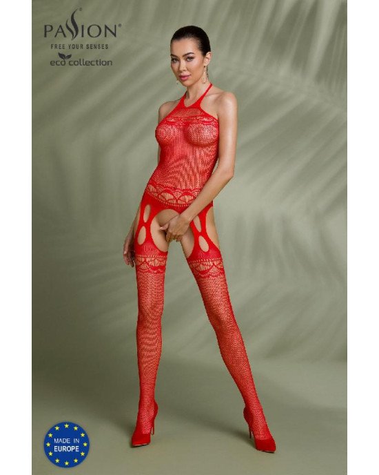 Бодістокінг Passion ECO BS006 red, з доступом, халтер, імітація підв’язок Бодістокінг Passion ECO BS006 red, з доступом, халтер, імітація підв’язок
