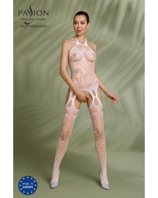 Бодістокінг Passion ECO BS006 white, з доступом, халтер, імітація підв’язок Бодістокінг Passion ECO BS006 white, з доступом, халтер, імітація підв’язок