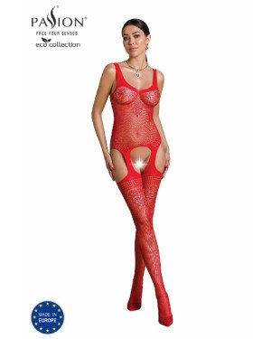Бодістокінг Passion ECO BS008 red, з доступом, флористичний декор, імітація підв’язок