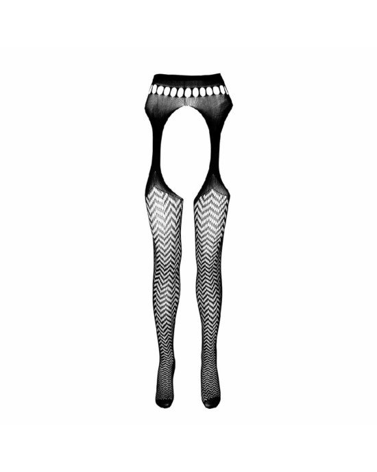Еротичні колготки-бодістокінг Passion ECO S002 black, з доступом, геометричне плетіння