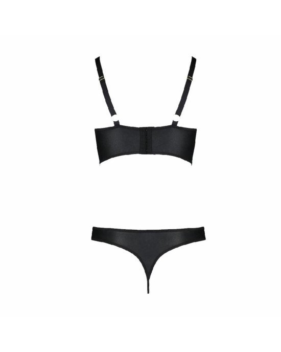 Комплект з екошкіри Passion Malwia Bikini 4XL/5XL black, з люверсами та ремінцями, бра, трусики Комплект з екошкіри Passion Malwia Bikini 4XL/5XL black, з люверсами та ремінцями, бра, трусики