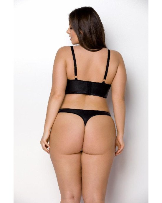 Комплект з екошкіри Passion Malwia Bikini 6XL/7XL black, з люверсами та ремінцями, бра, трусики Комплект з екошкіри Passion Malwia Bikini 6XL/7XL black, з люверсами та ремінцями, бра, трусики