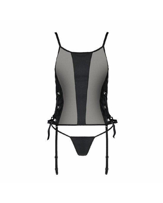 Сітчастий корсет з екошкіри Passion Malwia Corset 4XL/5XL black, з люверсами та знімними пажами Сітчастий корсет з екошкіри Passion Malwia Corset 4XL/5XL black, з люверсами та знімними пажами
