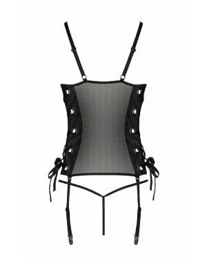 Сітчастий корсет з екошкіри Passion Malwia Corset 6XL/7XL black, з люверсами та знімними пажами