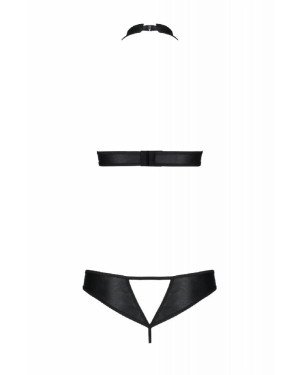 Комплект із екошкіри Passion Malwia Set with Open Bra 6XL/7XL black, топ та трусики з люверсами