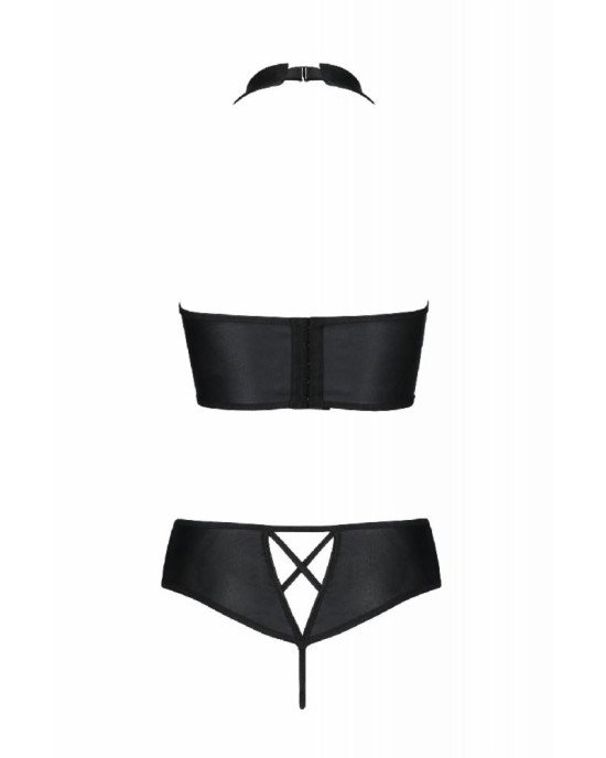 Комплект з екошкіри Passion Nancy Bikini 4XL/5XL black, бра та трусики з імітацією шнурівки Комплект з екошкіри Passion Nancy Bikini 4XL/5XL black, бра та трусики з імітацією шнурівки