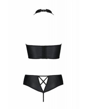 Комплект з екошкіри Passion Nancy Bikini 6XL/7XL black, бра та трусики з імітацією шнурівки