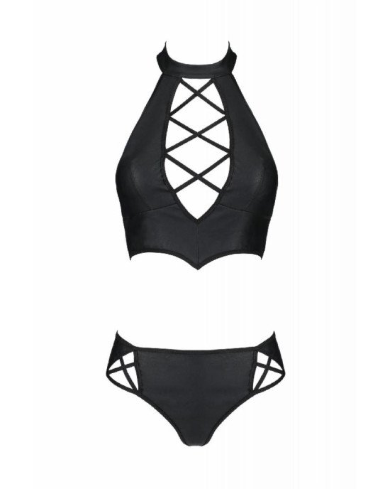 Комплект з екошкіри Passion Nancy Bikini 6XL/7XL black, бра та трусики з імітацією шнурівки Комплект з екошкіри Passion Nancy Bikini 6XL/7XL black, бра та трусики з імітацією шнурівки