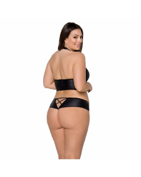 Комплект з екошкіри Passion Nancy Bikini 6XL/7XL black, бра та трусики з імітацією шнурівки Комплект з екошкіри Passion Nancy Bikini 6XL/7XL black, бра та трусики з імітацією шнурівки