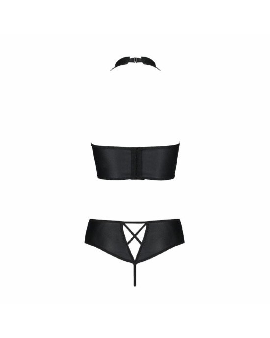Комплект з екошкіри Passion Nancy Bikini 6XL/7XL black, бра та трусики з імітацією шнурівки Комплект з екошкіри Passion Nancy Bikini 6XL/7XL black, бра та трусики з імітацією шнурівки