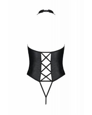 Боді з екошкіри Passion Nancy Body 6XL/7XL black, з імітацією шнурівки та відкритим доступом