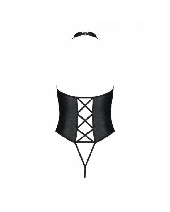 Боді з екошкіри Passion Nancy Body 6XL/7XL black, з імітацією шнурівки та відкритим доступом