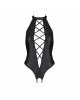 Боді з екошкіри Passion Nancy Body 6XL/7XL black, з імітацією шнурівки та відкритим доступом