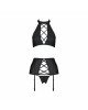 Комплект з екошкіри Passion Nancy Set 4XL/5XL black, імітація шнурівки, топ, пояс для панчіх Комплект з екошкіри Passion Nancy Set 4XL/5XL black, імітація шнурівки, топ, пояс для панчіх