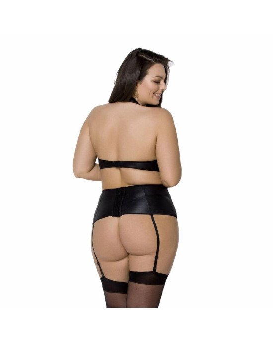 Комплект з екошкіри Passion Nancy Set 4XL/5XL black, імітація шнурівки, топ, пояс для панчіх Комплект з екошкіри Passion Nancy Set 4XL/5XL black, імітація шнурівки, топ, пояс для панчіх