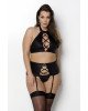 Комплект з екошкіри Passion Nancy Set 4XL/5XL black, імітація шнурівки, топ, пояс для панчіх Комплект з екошкіри Passion Nancy Set 4XL/5XL black, імітація шнурівки, топ, пояс для панчіх