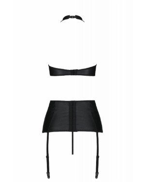 Комплект з екошкіри Passion Nancy Set 4XL/5XL black, імітація шнурівки, топ, пояс для панчіх
