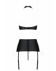 Комплект з екошкіри Passion Nancy Set 4XL/5XL black, імітація шнурівки, топ, пояс для панчіх Комплект з екошкіри Passion Nancy Set 4XL/5XL black, імітація шнурівки, топ, пояс для панчіх