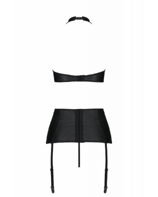 Комплект із екошкіри Passion Nancy Set 6XL/7XL black, імітація шнурівки, топ, пояс для панчіх Комплект із екошкіри Passion Nancy Set 6XL/7XL black, імітація шнурівки, топ, пояс для панчіх