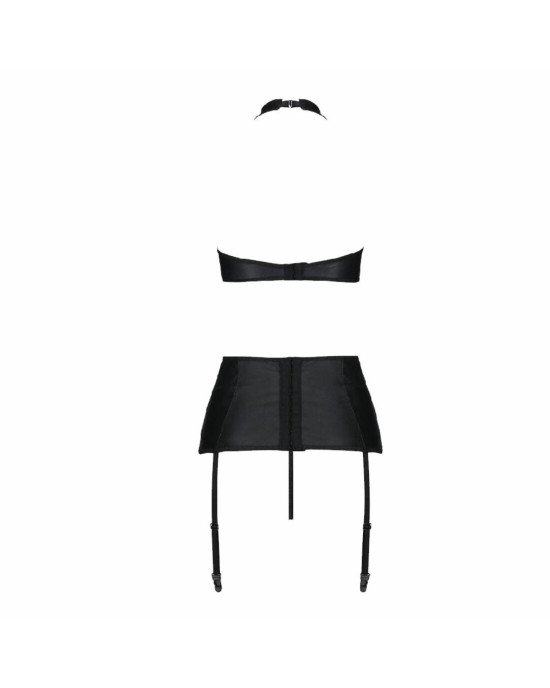 Комплект із екошкіри Passion Nancy Set 6XL/7XL black, імітація шнурівки, топ, пояс для панчіх Комплект із екошкіри Passion Nancy Set 6XL/7XL black, імітація шнурівки, топ, пояс для панчіх