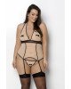 Корсет із пажами Passion Viena Corset 6XL/7XL beige, контрастний, бантики, вставка-сітка, стрінги Корсет із пажами Passion Viena Corset 6XL/7XL beige, контрастний, бантики, вставка-сітка, стрінги