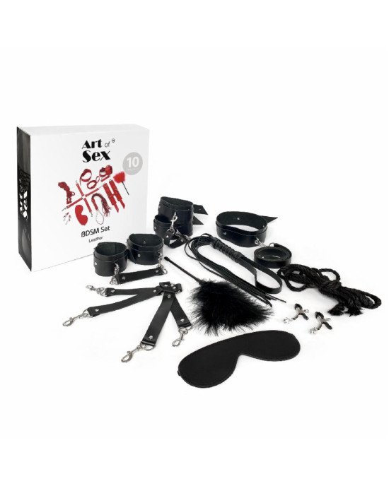 Набір Art of Sex - BDSM Set Leather, 10 предметів, натуральна шкіра, Чорний Набір Art of Sex - BDSM Set Leather, 10 предметів, натуральна шкіра, Чорний