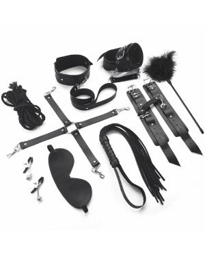 Набір Art of Sex - BDSM Set Leather, 10 предметів, натуральна шкіра, Чорний