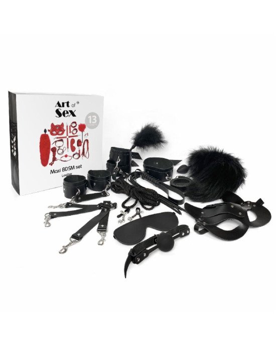 Набір Art of Sex - Maxi BDSM Set Leather, 13 предметів, натуральна шкіра, Чорний