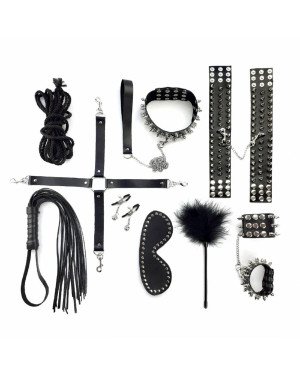 Набір Art of Sex - Spikes BDSM Set Leather, 10 предметів, натуральна шкіра, Чорний