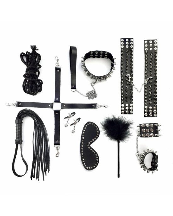 Набір Art of Sex - Spikes BDSM Set Leather, 10 предметів, натуральна шкіра, Чорний Набір Art of Sex - Spikes BDSM Set Leather, 10 предметів, натуральна шкіра, Чорний