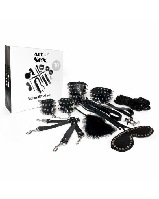 Набір Art of Sex - Spikes BDSM Set Leather, 10 предметів, натуральна шкіра, Чорний Набір Art of Sex - Spikes BDSM Set Leather, 10 предметів, натуральна шкіра, Чорний