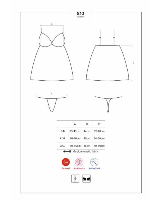 Сатиновий пеньюар із мереживом Obsessive 810-BAB-1 babydoll & thong S/M, чорний, пеньюар, танга Сатиновий пеньюар із мереживом Obsessive 810-BAB-1 babydoll & thong S/M, чорний, пеньюар, танга
