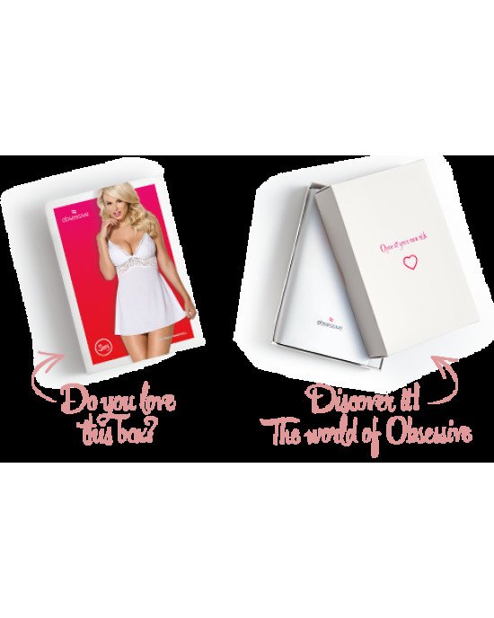 Сатиновий пеньюар із мереживом Obsessive 810-BAB-2 babydoll & thong S/M, білий, пеньюар, танга Сатиновий пеньюар із мереживом Obsessive 810-BAB-2 babydoll & thong S/M, білий, пеньюар, танга