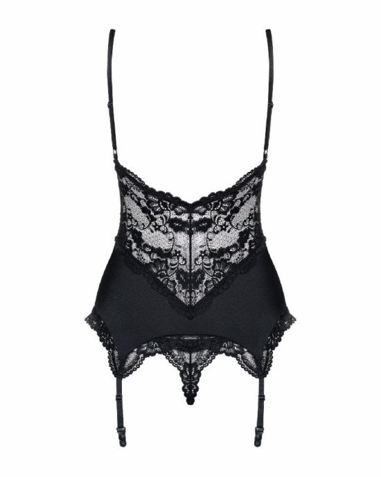 Сатиновий мереживний корсет Obsessive 810-COR-1 babydoll & thong S/M, чорний, корсет, танга Сатиновий мереживний корсет Obsessive 810-COR-1 babydoll & thong S/M, чорний, корсет, танга