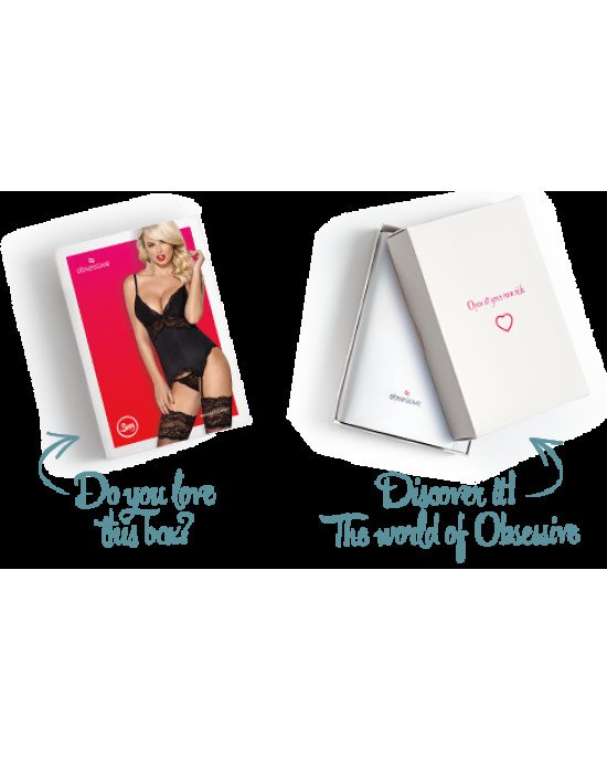 Сатиновий мереживний корсет Obsessive 810-COR-1 babydoll & thong S/M, чорний, корсет, танга Сатиновий мереживний корсет Obsessive 810-COR-1 babydoll & thong S/M, чорний, корсет, танга