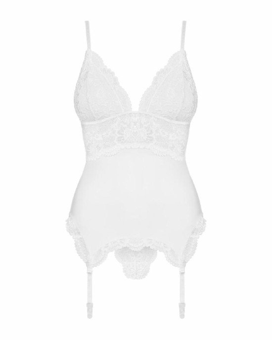 Сатиновий мереживний корсет Obsessive 810-COR-2 babydoll & thong S/M, білий, корсет, танга Сатиновий мереживний корсет Obsessive 810-COR-2 babydoll & thong S/M, білий, корсет, танга